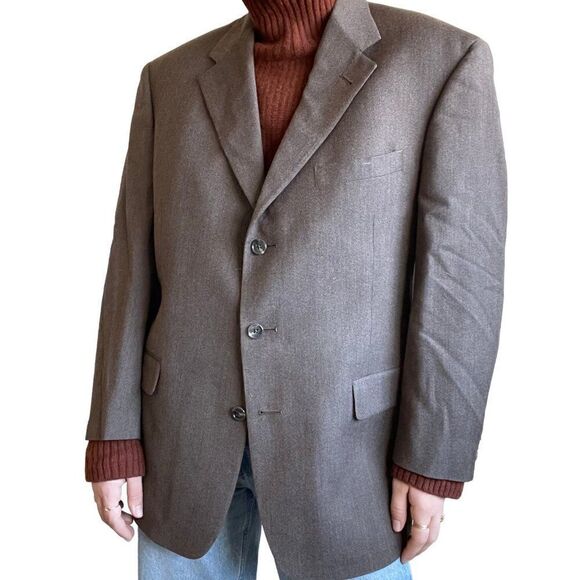 Vintage 80s Burberry Unisex Brown 100% Wool Oversized Sport Coat Blazer Sz 41S - Picture 4 of 10